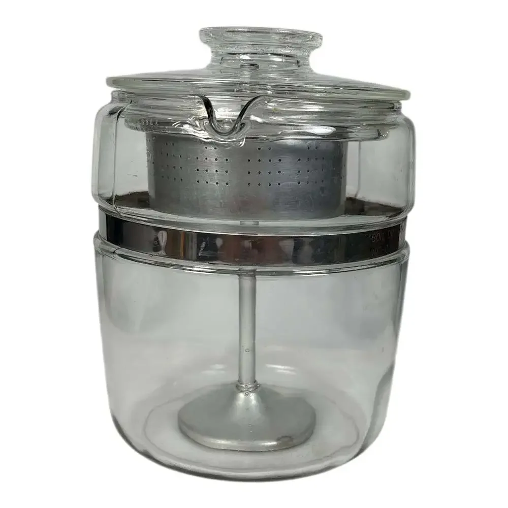 Pyrex 7759 B 9 Cup Glass Percolator Coffee Pot Flame Ware Metal Basket Complete